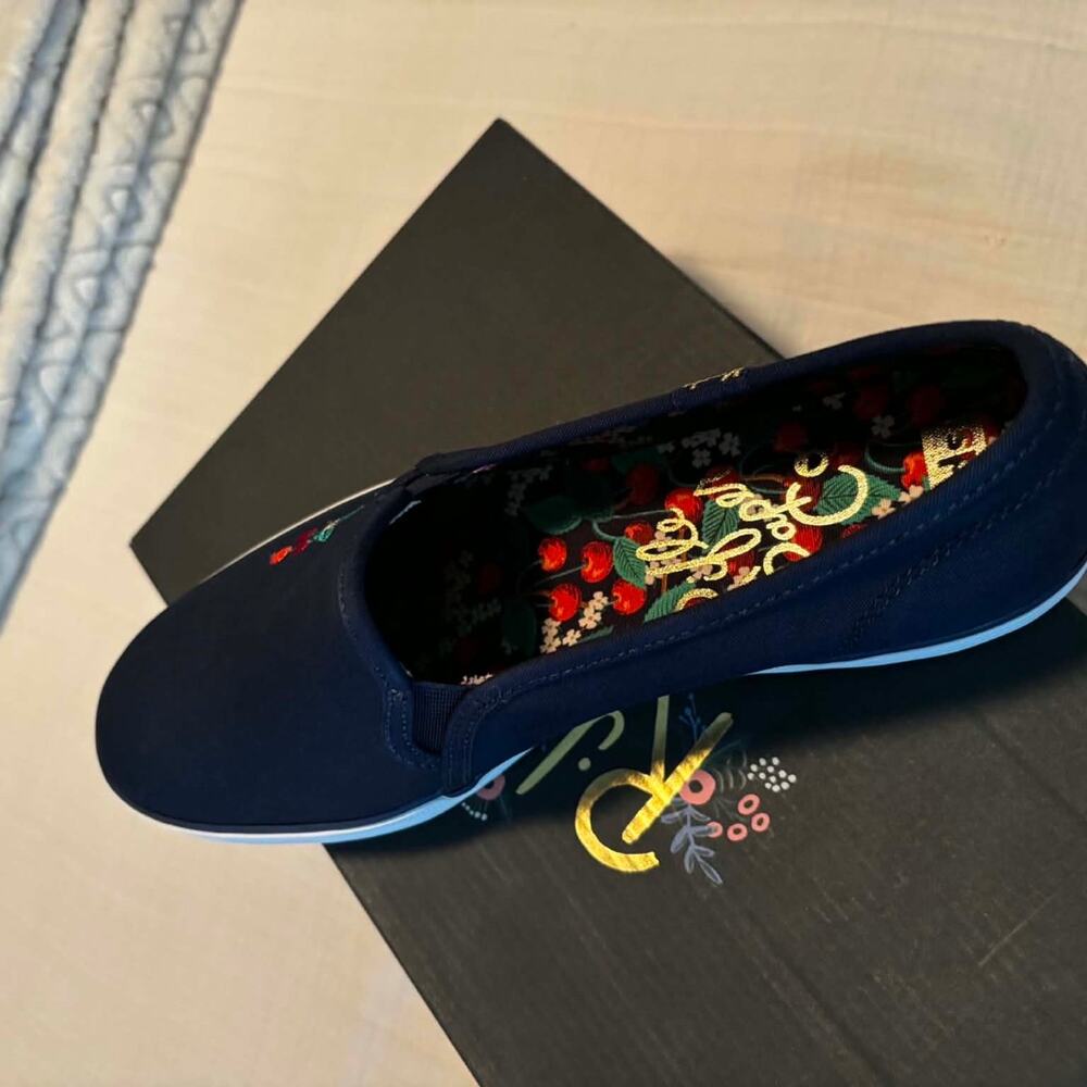 Keds x Rifle Paper Co. Triple Decker Cherry Slip-On Sneakers Navy US 8.5 M - Picture 6 of 10